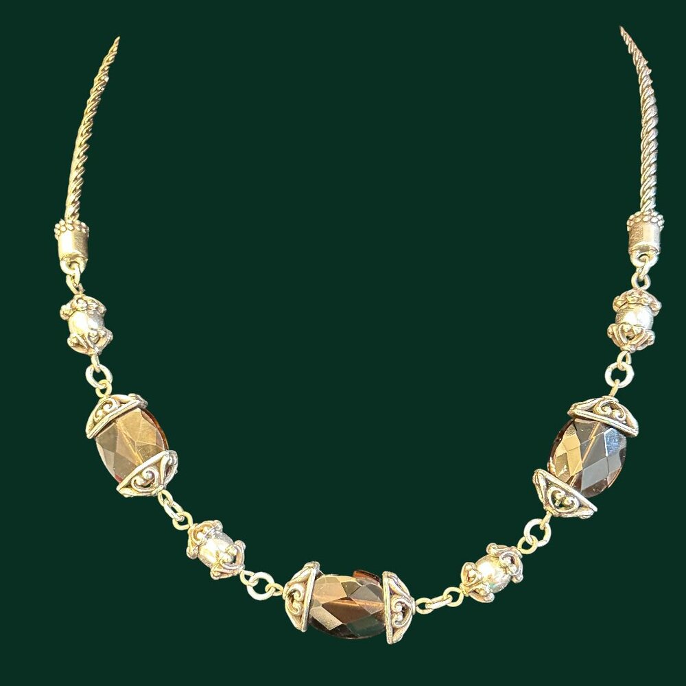 Brighton Night Mist Silver Tone Scrolled Smokey Quartz Stone Necklace & Bracelet - Picture 8 of 13